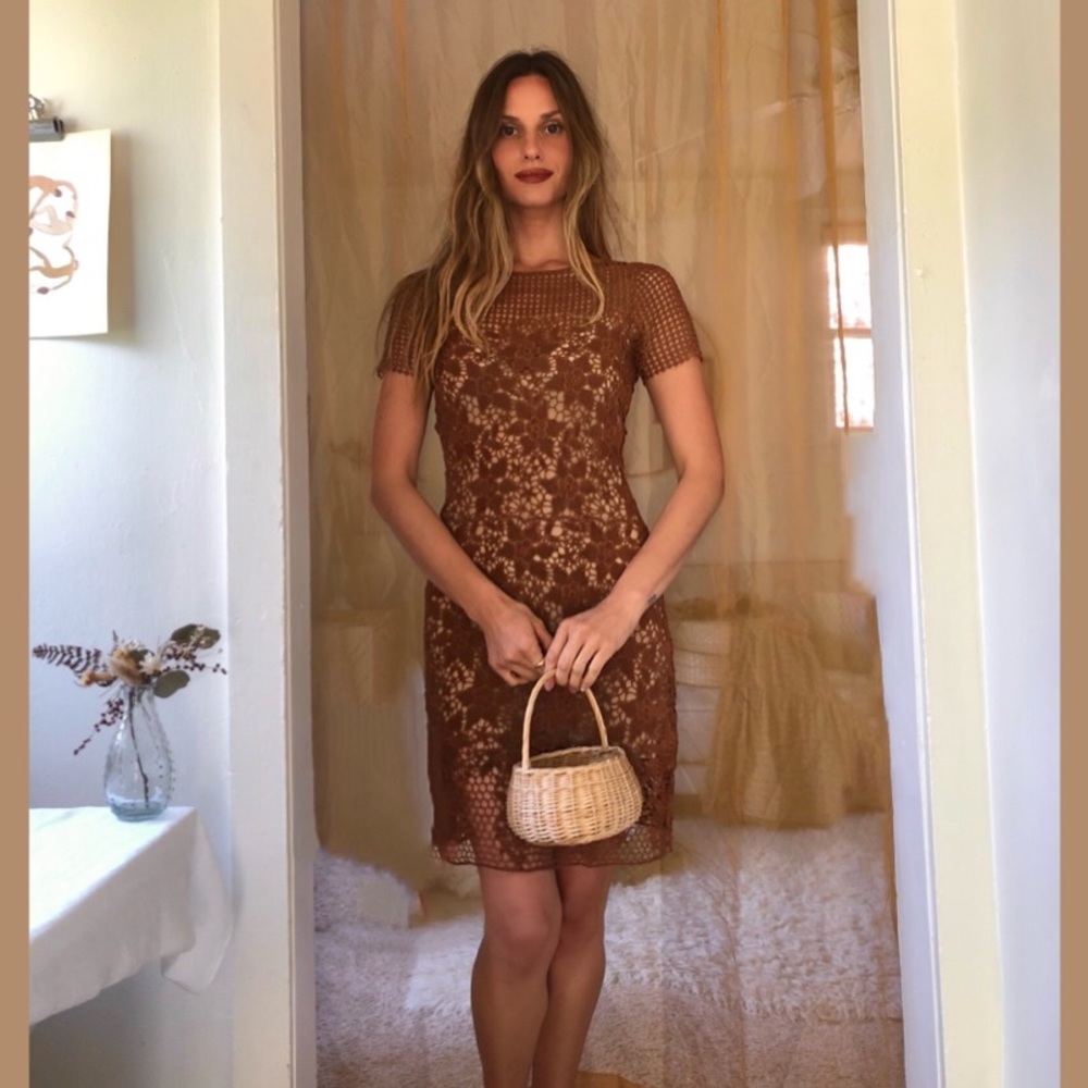 Lauren Ralph Lauren Brown Lace Mini Dress